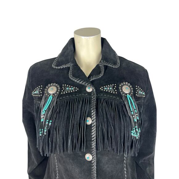 Scully Black Fringe Jacket with Turquoise Accents - Picture 9 of 14